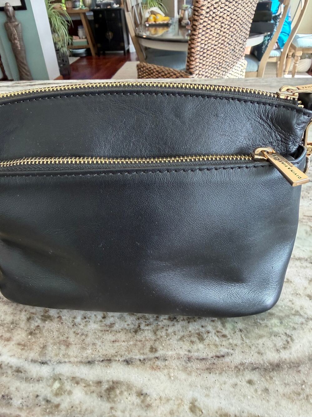 Divina Firenze Black Genuine Leather Crossbody Bag Made in Italy Gold Hardware